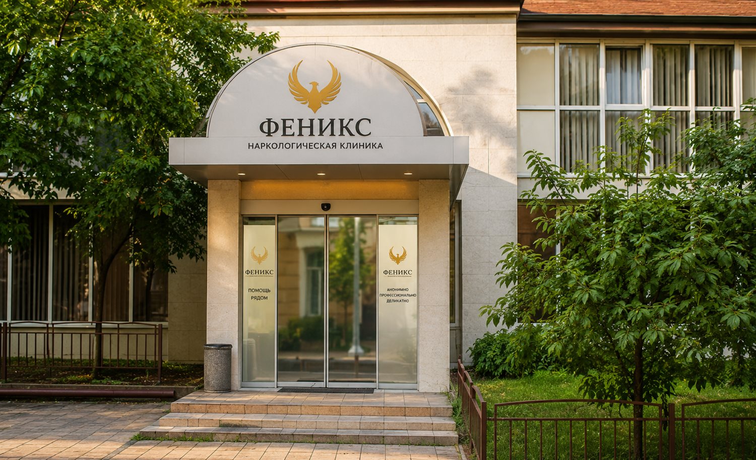 Вход в наркологическую клинику «Феникс» в Юрюзани